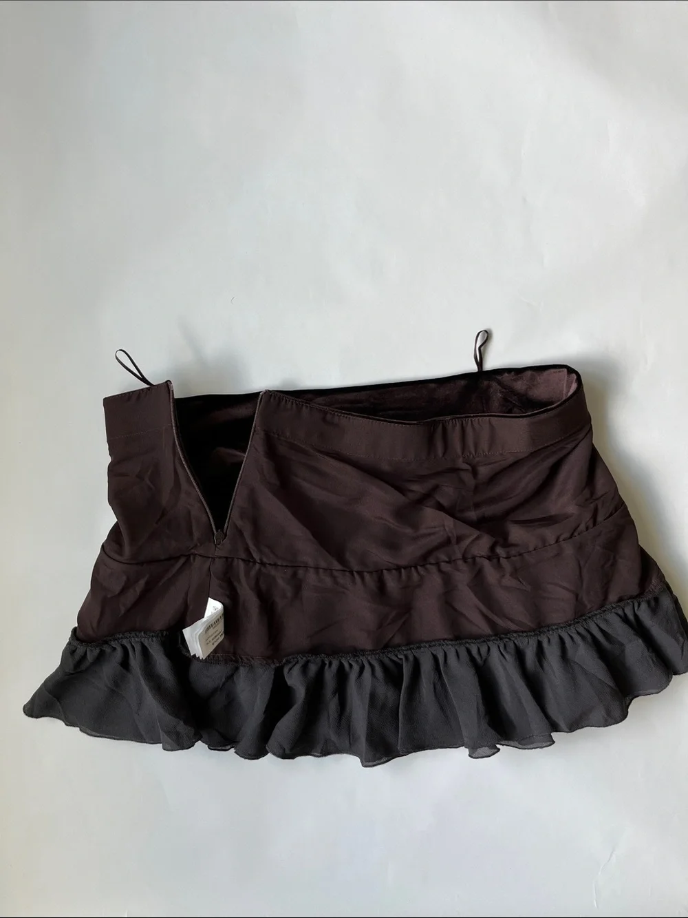 Zara Chocolate Brown Mini Skirt with Gray Ruffle Trim
